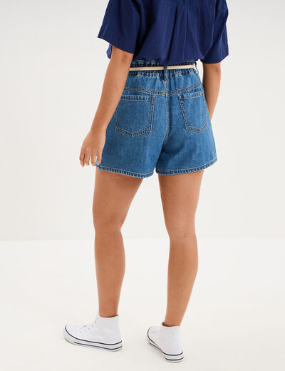 Short mom en jean ceinture cordon denim stone femme