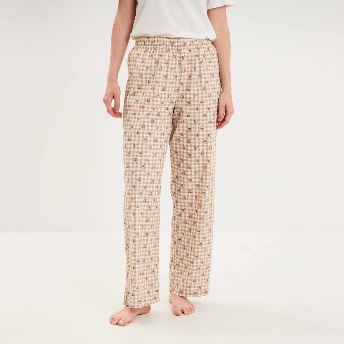 Pantalon de pyjama droit coton ecru femme