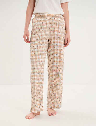 Pantalon de pyjama droit coton ecru femme