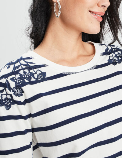 T-shirt manches longues avec broderie ivoire femme