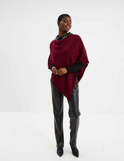 Poncho asym&eacute;trique prune femme