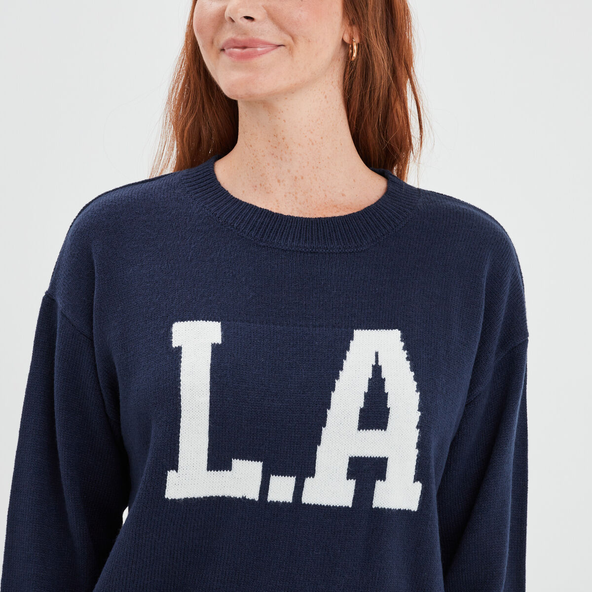 Pull col rond manches longues Creeks bleu marine femme