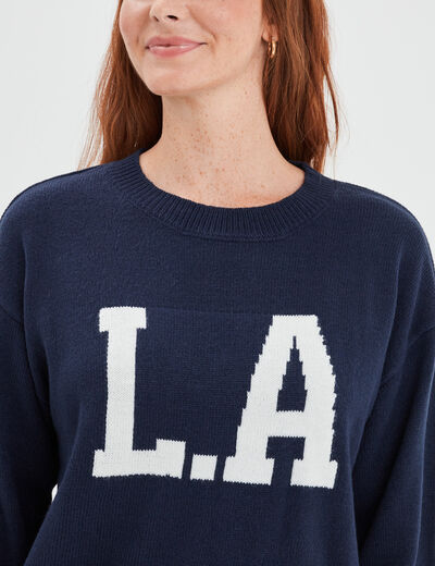Pull col rond manches longues Creeks bleu marine femme