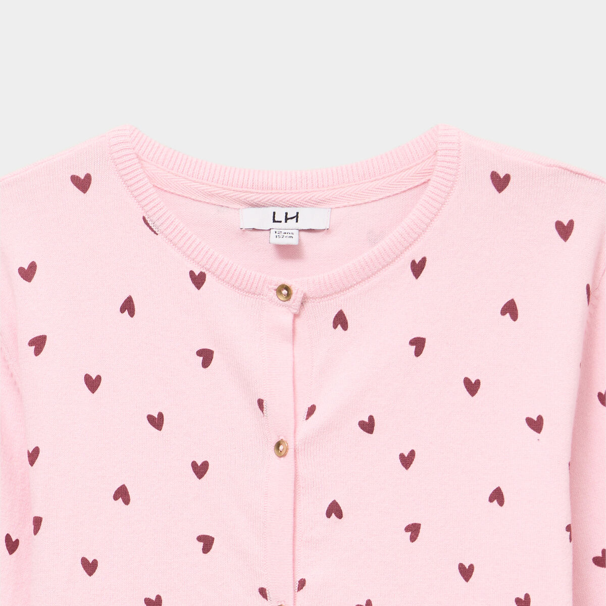 Gilet manches longues &agrave; boutons rose clair fille