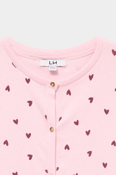 Gilet manches longues &agrave; boutons rose clair fille