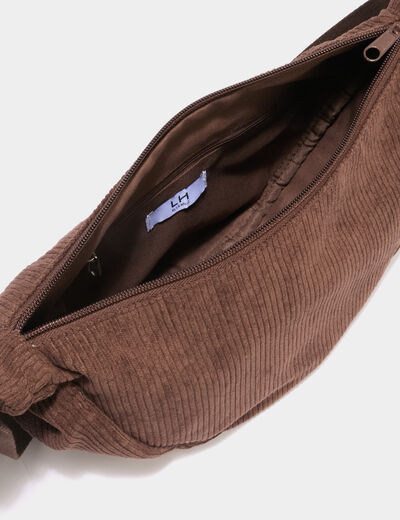 Sac banane effet velours c&ocirc;tel&eacute; marron fonc&eacute; femme