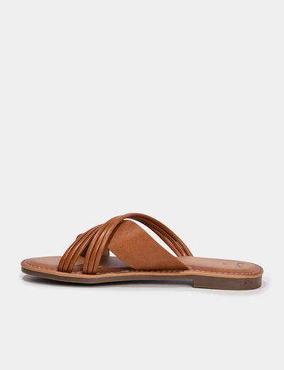 Mules plates avec brides crois&eacute;es marron femme