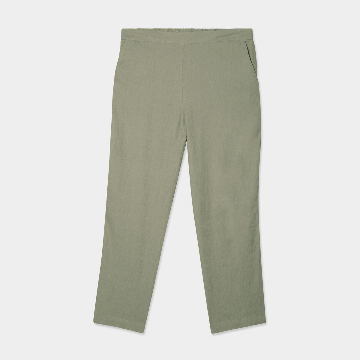 Pantalon chino droit en lin mélangé vert kaki femme grande taille
