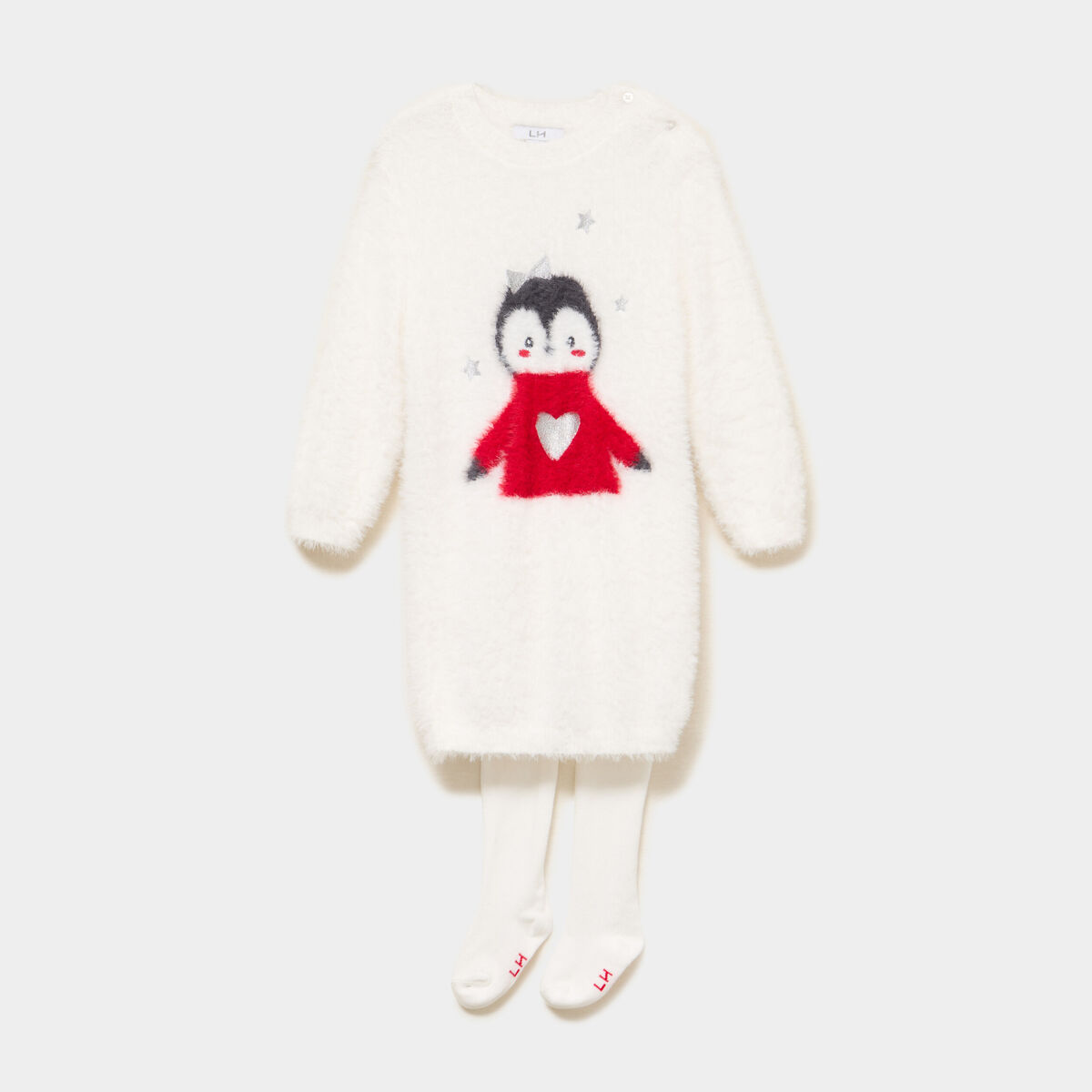 Ensemble robe et collants blanc b&eacute;b&eacute; fille