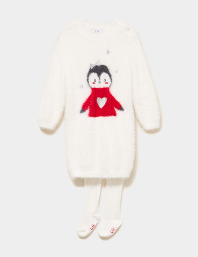 Ensemble robe et collants blanc b&eacute;b&eacute; fille
