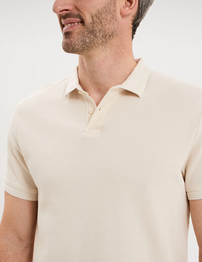 Polo textur&eacute; manches courtes coton ecru homme