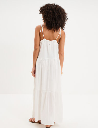 Robe longue bretelles nou&eacute;es coton blanc femme