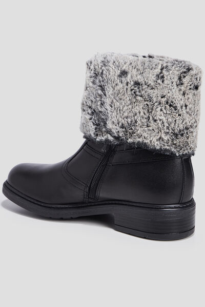 Bottines à fourrure en cuir noir fille