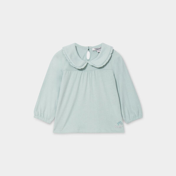 T-shirt col claudine coton Creeks bleu gris bébé fille