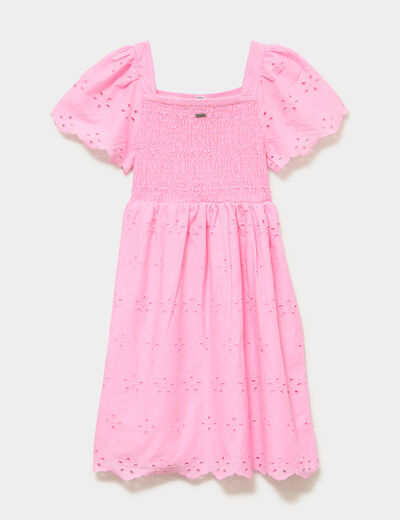 Robe c&eacute;r&eacute;monie broderie anglaise smock&eacute; rose fille