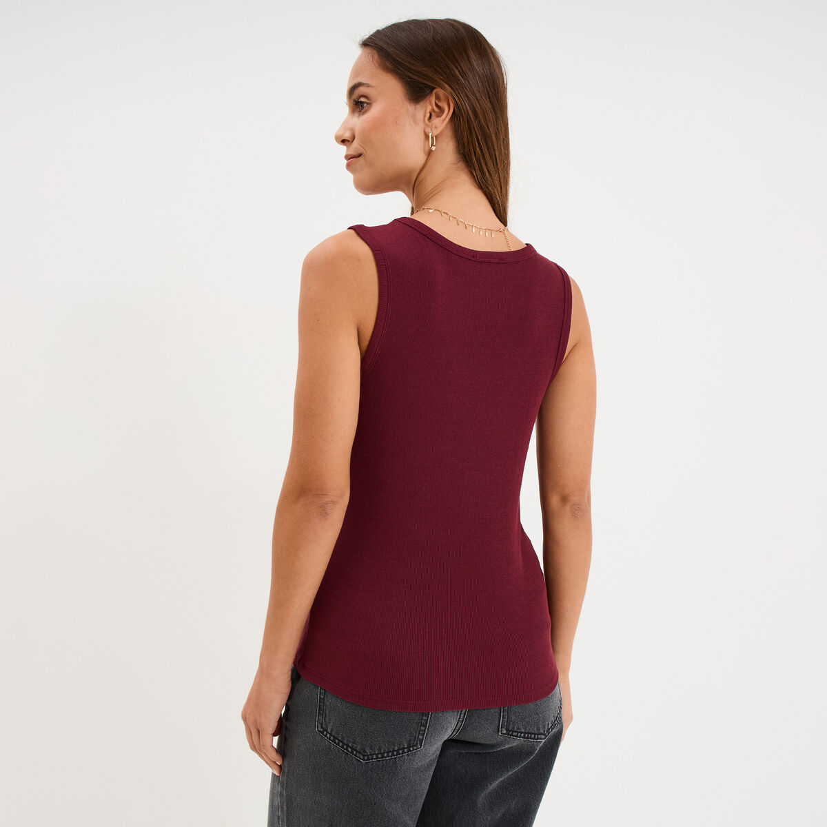 D&eacute;bardeur ajust&eacute; col rond coton bordeaux femme