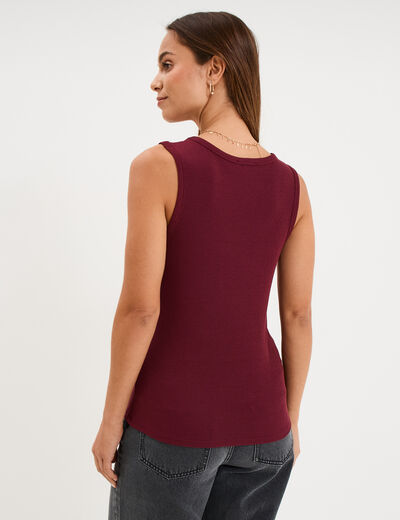 D&eacute;bardeur ajust&eacute; col rond coton bordeaux femme