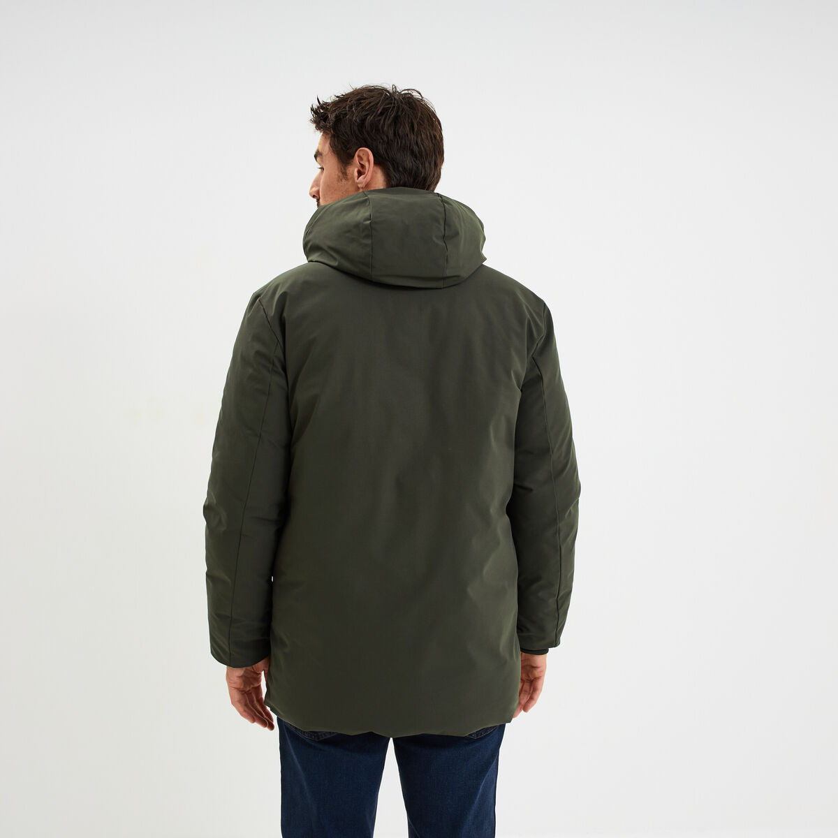 Parka mi-longue &agrave; capuche vert kaki homme
