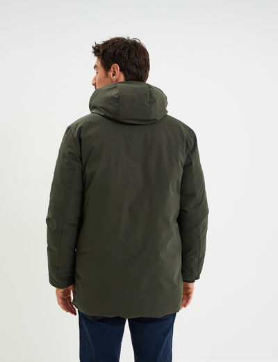 Parka mi-longue &agrave; capuche vert kaki homme