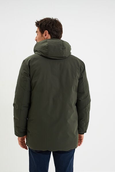 Parka mi-longue &agrave; capuche vert kaki homme