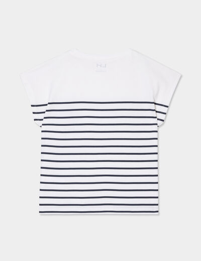 T-shirt manches courtes col rond coton ecru fille
