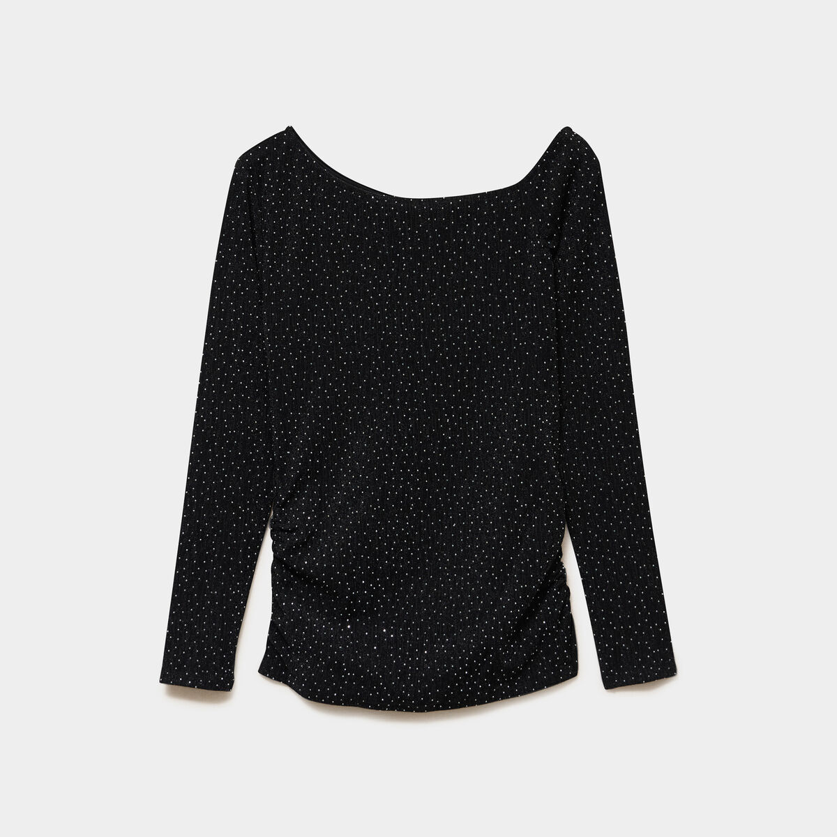 T-shirt cintr&eacute; &agrave; clous col asym&eacute;trique noir femme