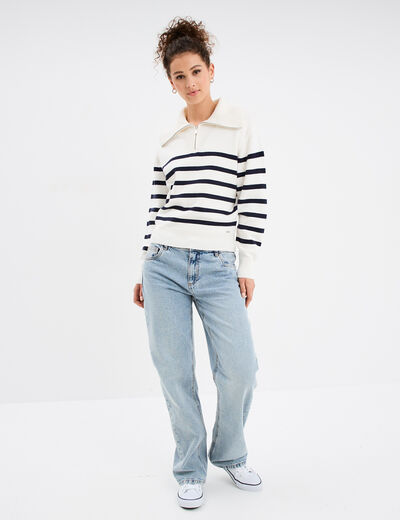 Pull col camionneur zippé Creeks ecru femme