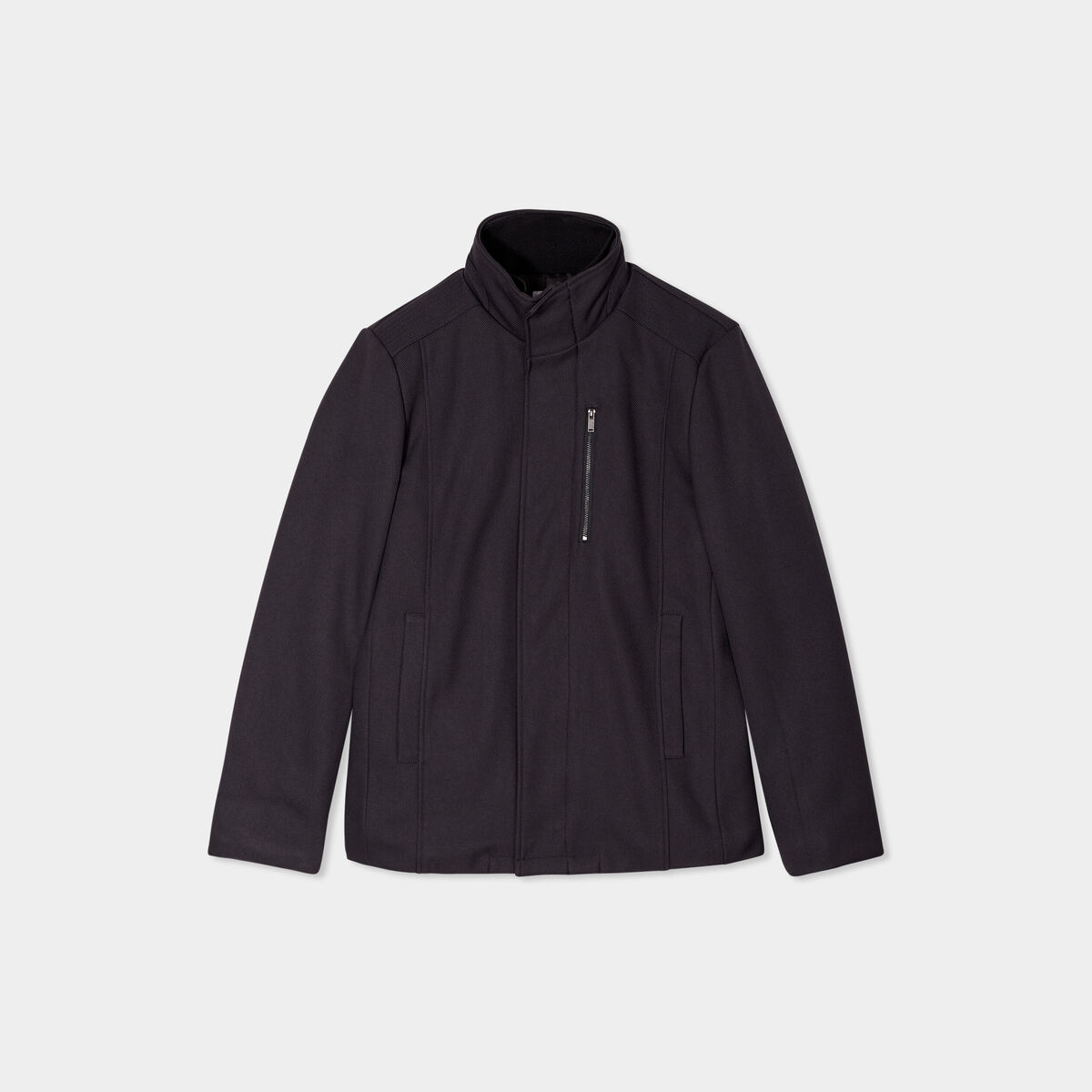Veste droite courte zippée col montant gris foncé homme