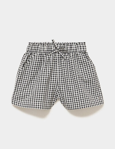 Short droit gaufr&eacute; taille &eacute;lastiqu&eacute;e noir fille