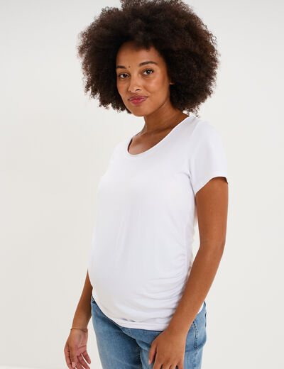 T-shirt grossesse manches courtes coton blanc femme maternit&eacute;