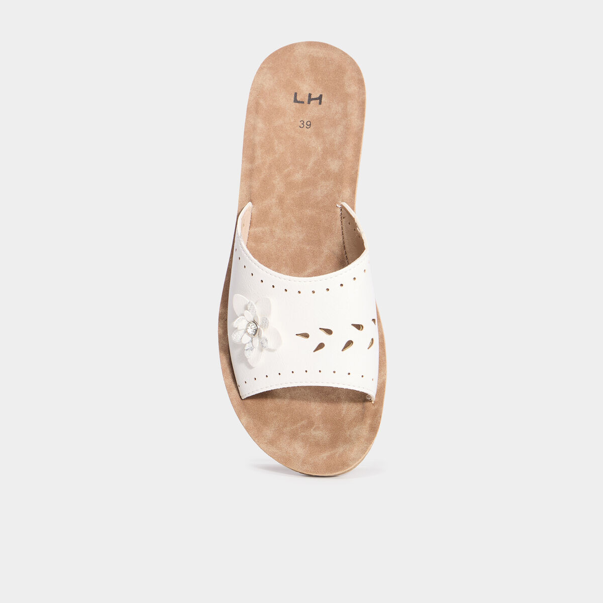 Chaussons mules d&eacute;tails fleurs blanc femme
