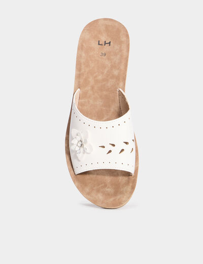 Chaussons mules détails fleurs blanc femme