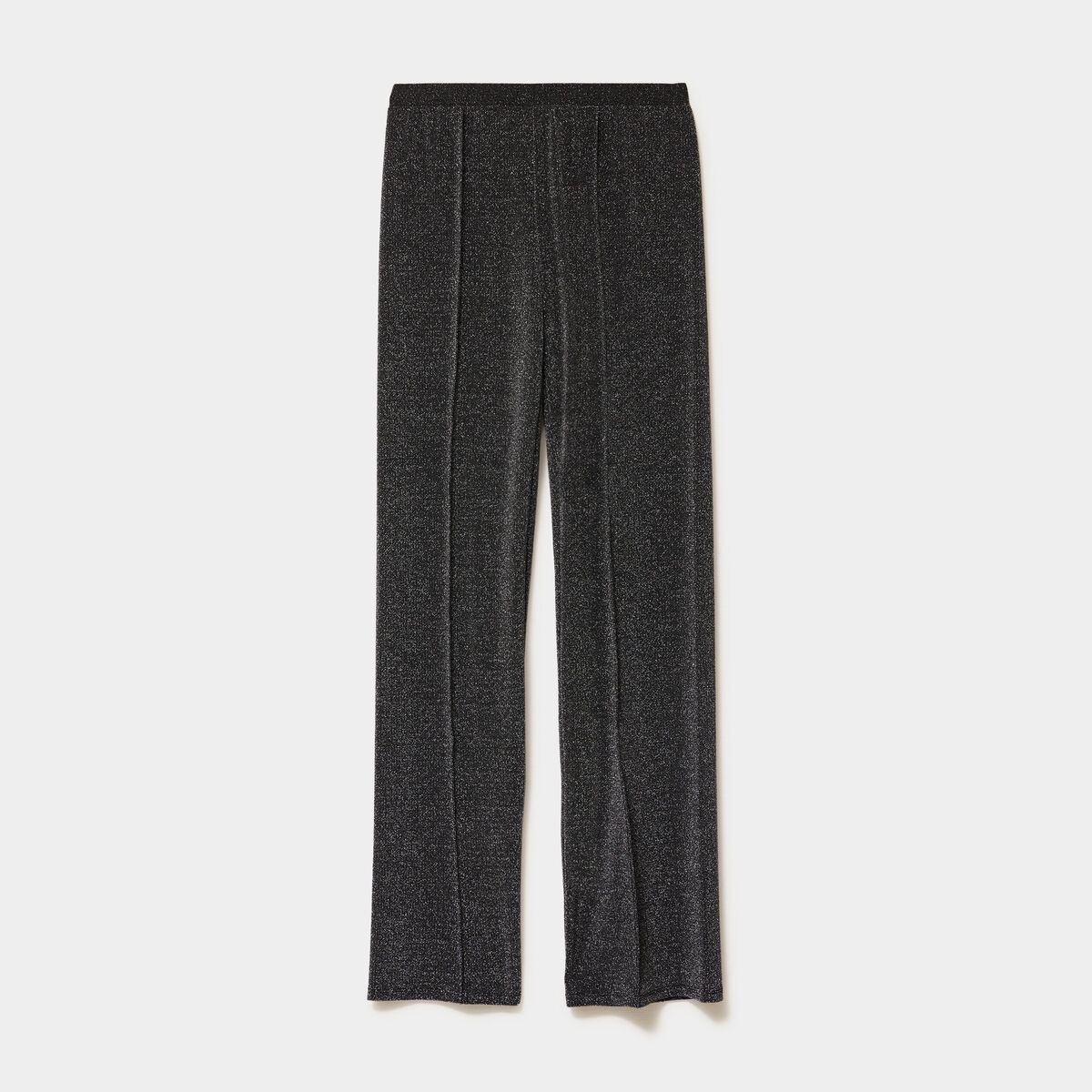 Pantalon flare fils m&eacute;tallis&eacute;s gris argent femme