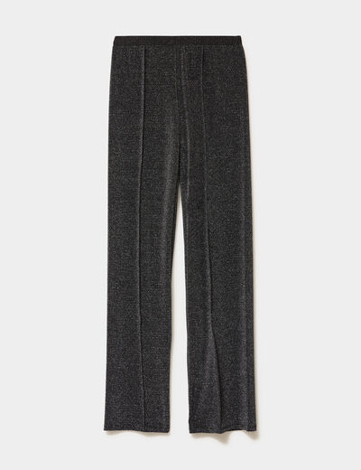 Pantalon flare fils m&eacute;tallis&eacute;s gris argent femme