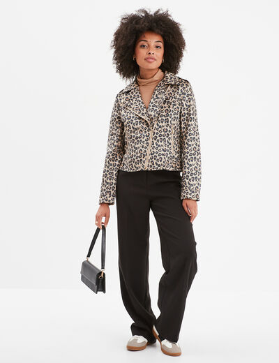 Veste courte esprit biker effet suédine sable femme