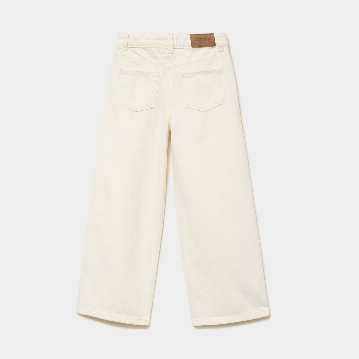 Pantalon coupe large 5 poches coton ecru fille