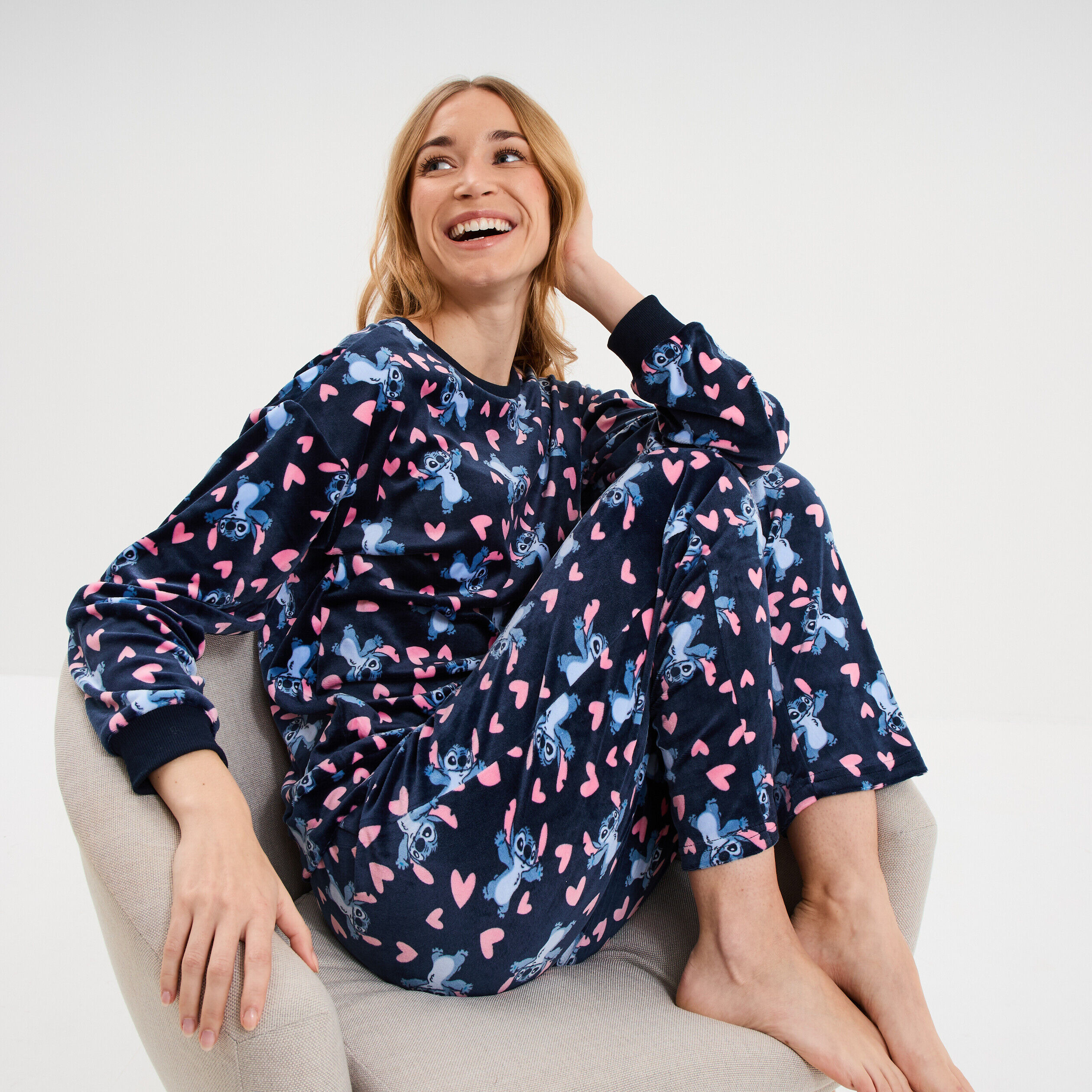 Coffret pyjama effet polaire Stitch bleu marine femme