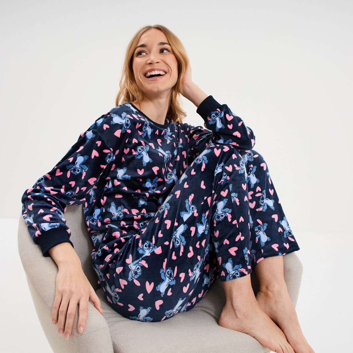Coffret pyjama effet polaire Stitch bleu marine femme