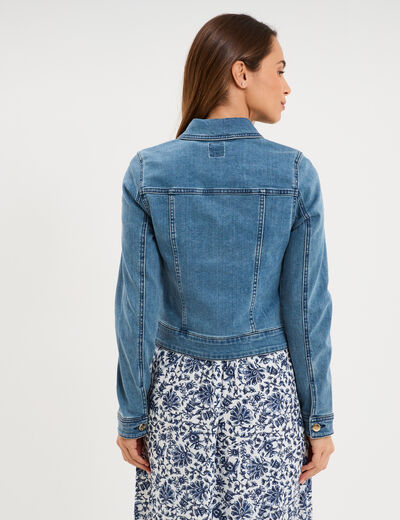Veste en jean zipp&eacute;e stretch denim triple stone femme