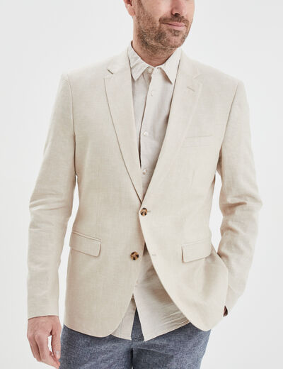 Veste blazer droite lin m&eacute;lang&eacute; ecru homme