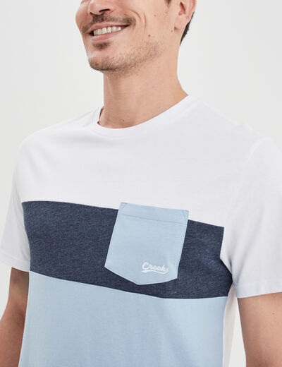 T-shirt droit 1 poche en coton Creeks bleu ciel homme