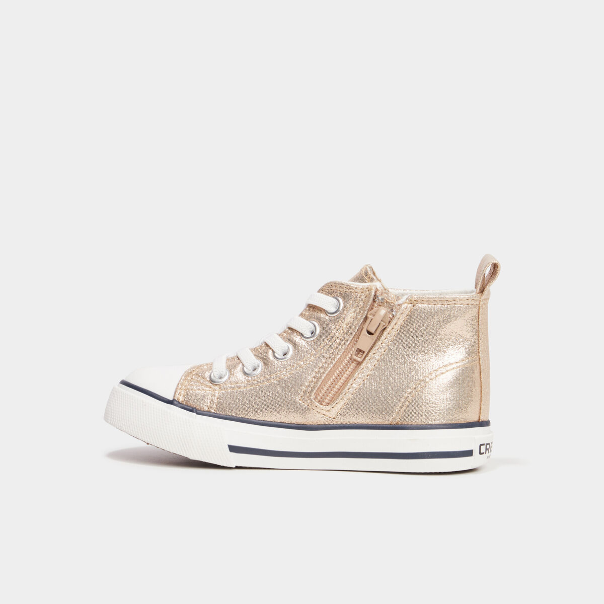 Baskets montantes en toile bout renforc&eacute; jaune or fille