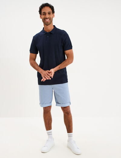 Polo textur&eacute; manches courtes bleu marine homme