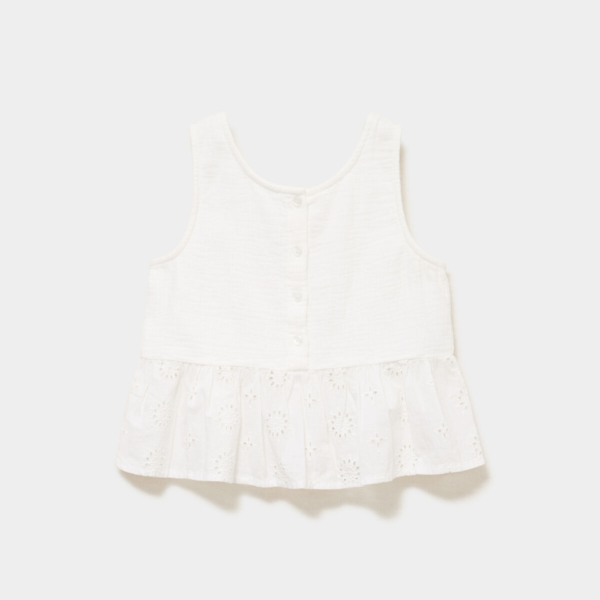 Blouse sans manches brod&eacute;e &agrave; volants ivoire fille