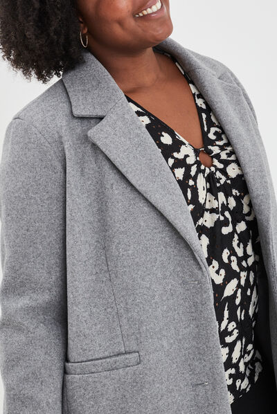 Manteau long boutonné gris femme grande taille