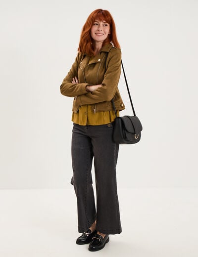 Jean large &agrave; pont denim noir femme
