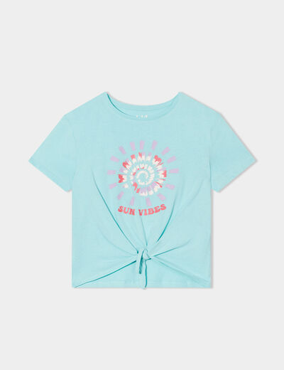 T-shirt noué manches courtes bleu turquoise fille