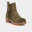 Bottines &agrave; talons effet daim zipp&eacute;es vert kaki femme