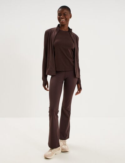 Veste de sport ajust&eacute;e avec fermeture marron fonc&eacute; femme
