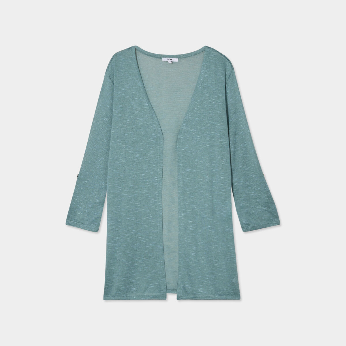 Gilet fin mi long manches 3/4 bleu gris femme